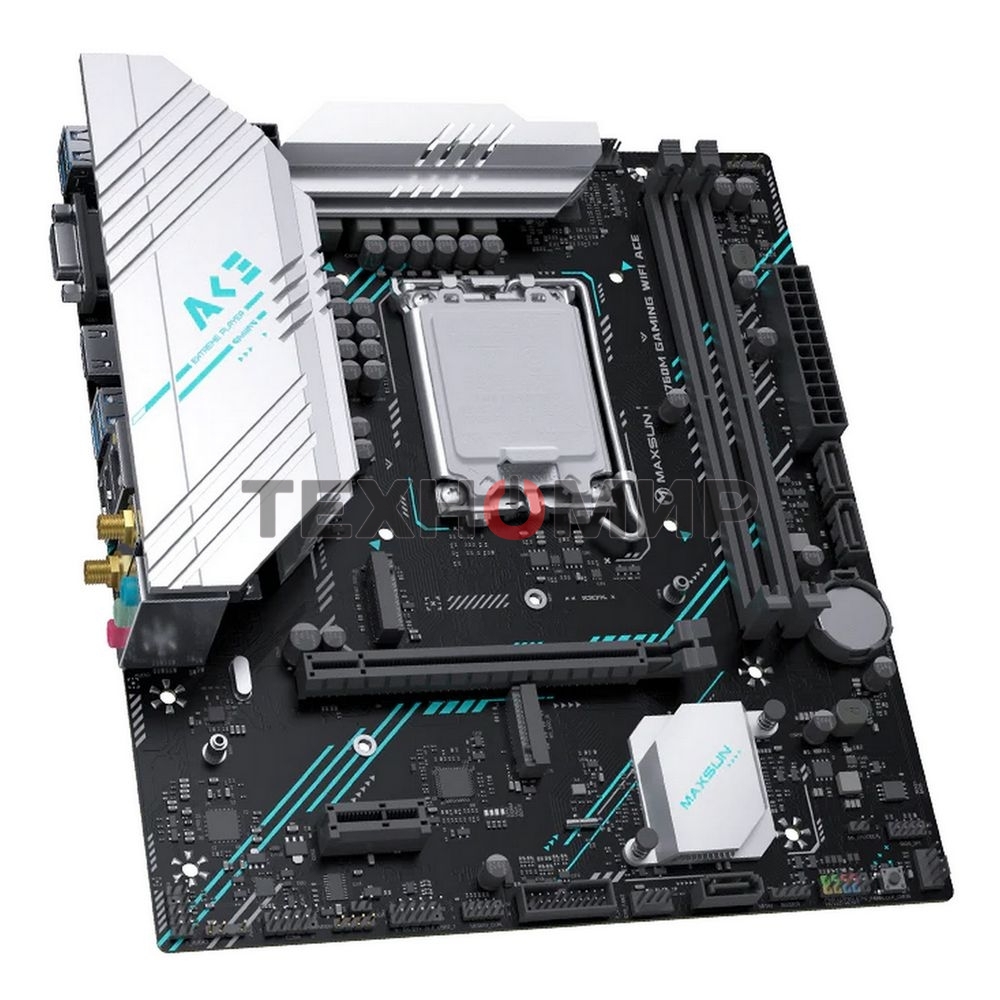 Материнская плата Maxsun B760M GAMING WIFI ACE, LGA 1700, Intel B760, 2xDDR5, 3xSATA, 2xM.2, 1xPCI-E 4.0 x16, 1xPCI-E x1, 1xHDMI, 1xVGA, 1x 1Gb LAN, 2xUSB 2.0, 4xUSB 3.2 Gen1, 7.1, mATX
