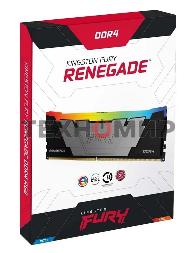 Оперативная память Kingston Fury Beast, DDR4, 32Gb (1x32Gb), 3600MHz, CL18, DIMM, с радиатором, RGB, черный