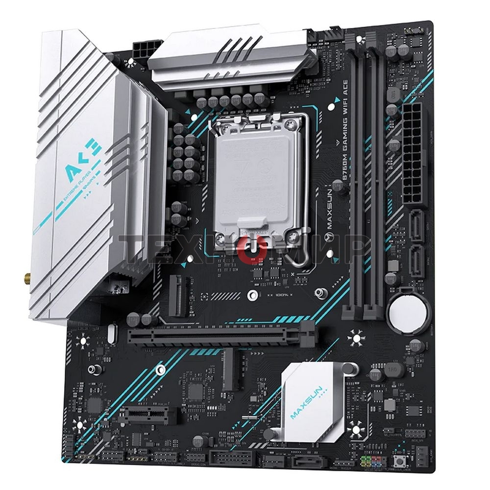 Материнская плата Maxsun B760M GAMING WIFI ACE, LGA 1700, Intel B760, 2xDDR5, 3xSATA, 2xM.2, 1xPCI-E 4.0 x16, 1xPCI-E x1, 1xHDMI, 1xVGA, 1x 1Gb LAN, 2xUSB 2.0, 4xUSB 3.2 Gen1, 7.1, mATX