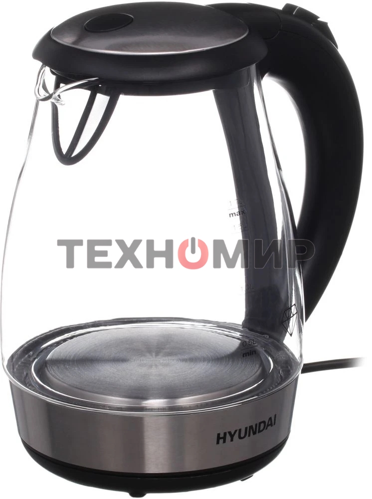 Чайник электрический Hyundai HYK-G2030 1.7 л, 2200 Вт, черный (корпус: стекло)