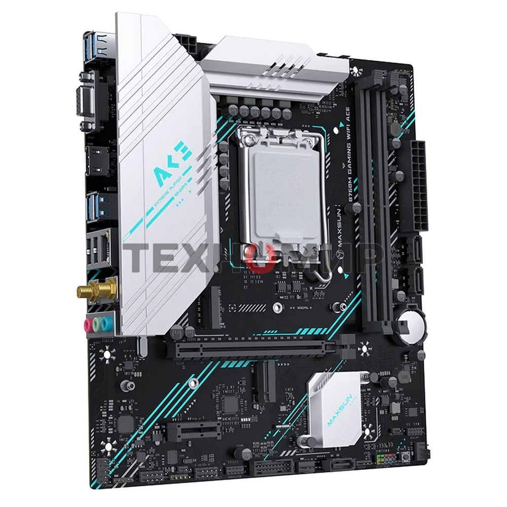 Материнская плата Maxsun B760M GAMING WIFI ACE, LGA 1700, Intel B760, 2xDDR5, 3xSATA, 2xM.2, 1xPCI-E 4.0 x16, 1xPCI-E x1, 1xHDMI, 1xVGA, 1x 1Gb LAN, 2xUSB 2.0, 4xUSB 3.2 Gen1, 7.1, mATX