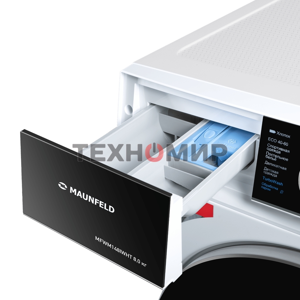 Стиральная машина c инвертором и паром Maunfeld MFWM148IWHT белый, загрузка фронтальная 8 кг, 1400 об/мин, класс: A+++