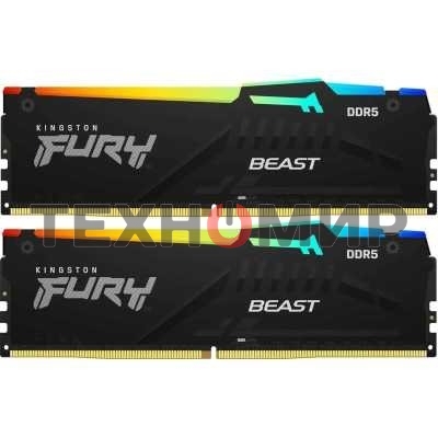 Оперативная память Kingston Fury Beast AMD, DDR5, 64Gb (2x32 Gb), 6000 MHz, CL36, радиатор, черный