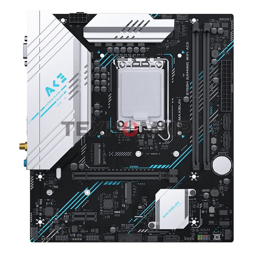 Материнская плата Maxsun B760M GAMING WIFI ACE, LGA 1700, Intel B760, 2xDDR5, 3xSATA, 2xM.2, 1xPCI-E 4.0 x16, 1xPCI-E x1, 1xHDMI, 1xVGA, 1x 1Gb LAN, 2xUSB 2.0, 4xUSB 3.2 Gen1, 7.1, mATX