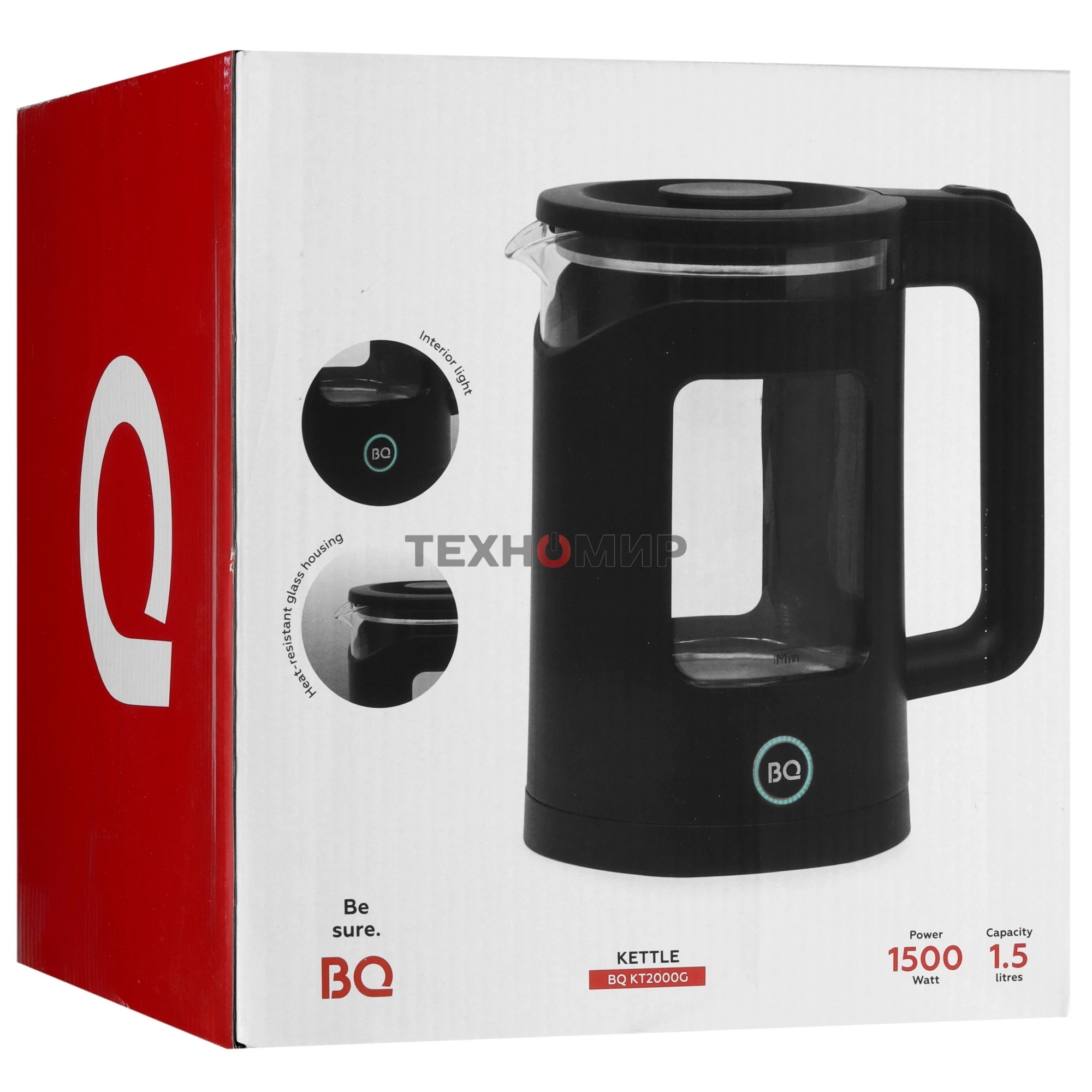Чайник электрический BQ KT2000G черный. Мощность: 1500 Вт, Максимальный объем: 1.5 л