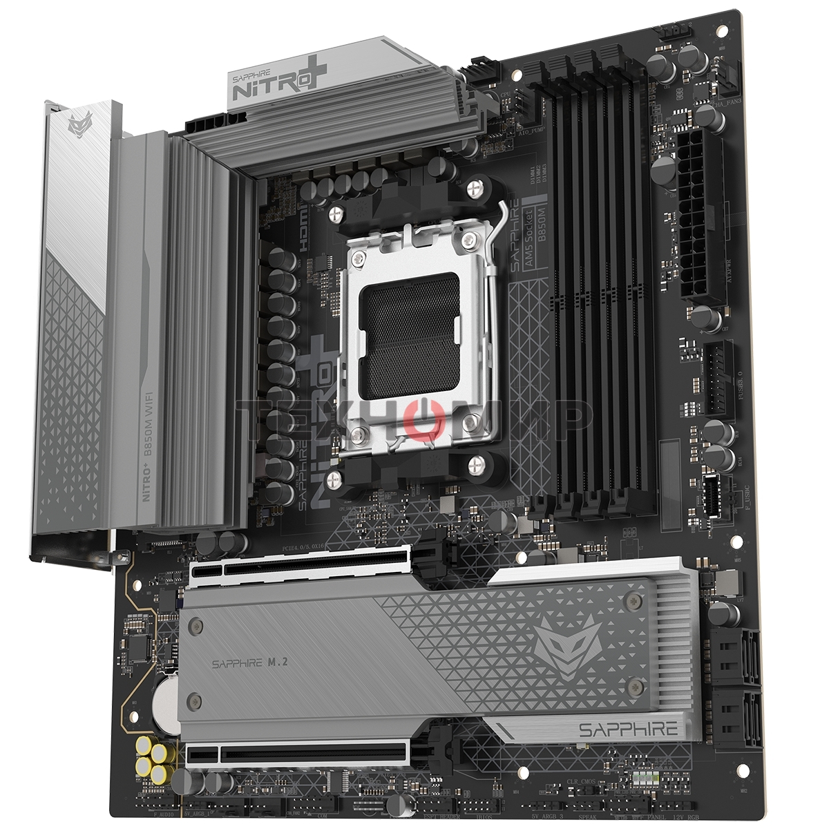 Материнская плата Sapphire B850M NITRO+ WIFI B850, AM5, 4*DDR5, 2*PCIEx16, 2*M.2, 2*TypeC, 3*USB3.2Gen2, 2*USB3.2Gen1, 6*USB2.0, 4*SATA3.0, 2.5G, DP, HDMI, M-ATX, RTL