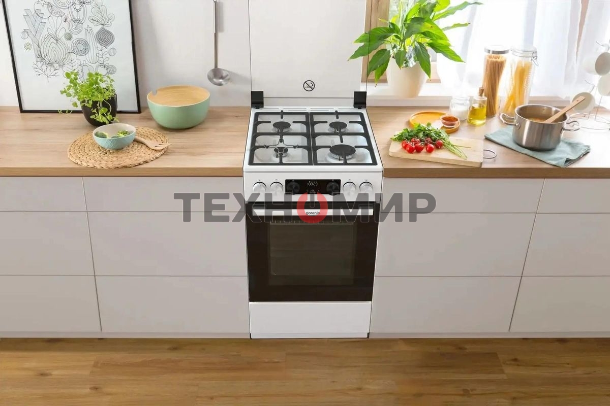 Плита Газовая Gorenje GGI5C22WF, газовая духовка, стеклянная крышка, чугун, белый