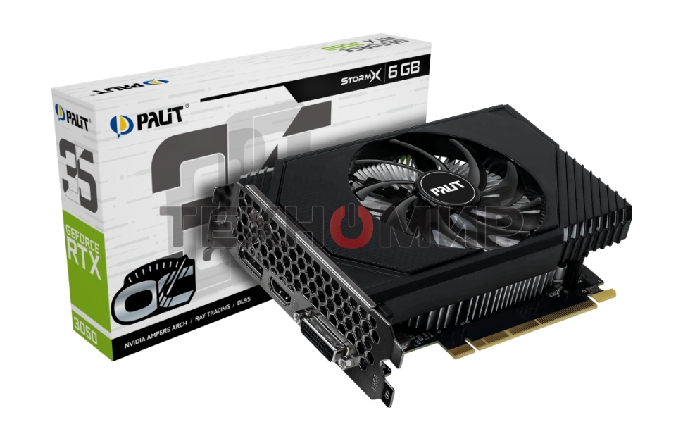 Видеокарта Palit RTX 3050 STORMX OC 6Gb NVIDIA GeForce RTX 3050 6Gb PCI-E 4.0 96bit GDDR6 1042/14000 DVIx1 HDMIx1 DPx1 HDCP Ret