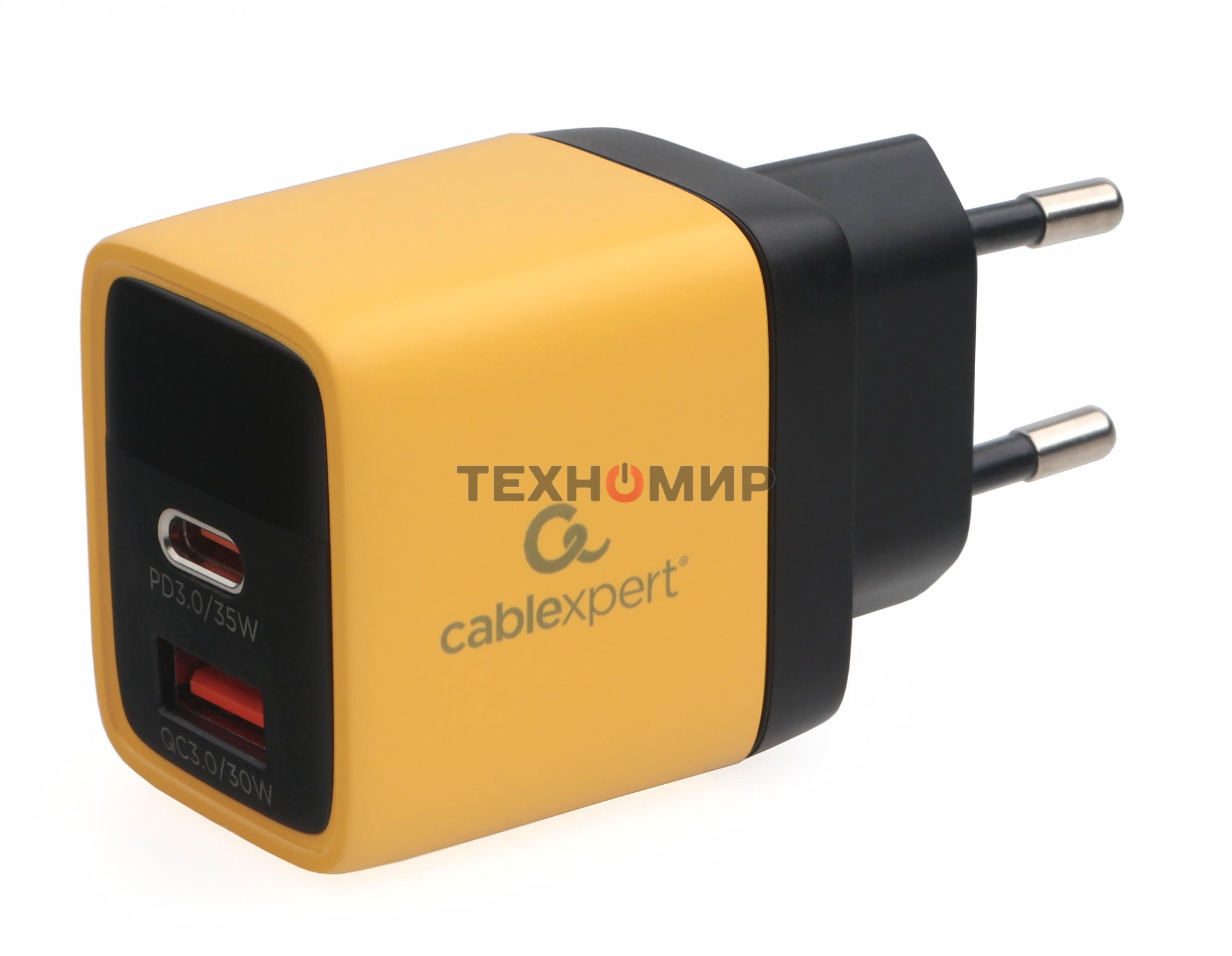 Сетевое зарядное устройство с дисплеем Cablexpert MP3A-PC-53, 35Вт GaN, QC3.0/PD3.0, 1хUSB, 1хType-C, желтый, коробка