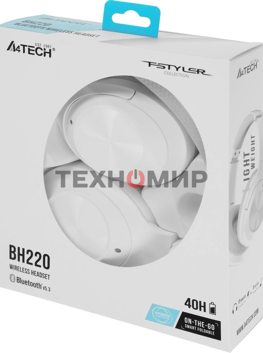 Беспроводные/проводные наушники A4Tech Bloody BH220 белый, полноформатные, Bluetooth + проводной, до 80 ч