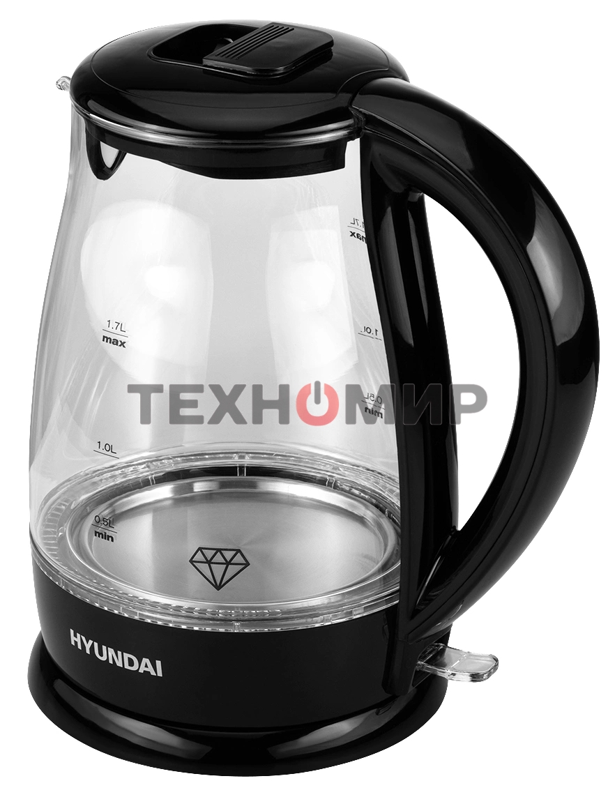 Чайник электрический Hyundai HYK-G2011 1.7 л, 2200 Вт, черный (корпус: стекло)