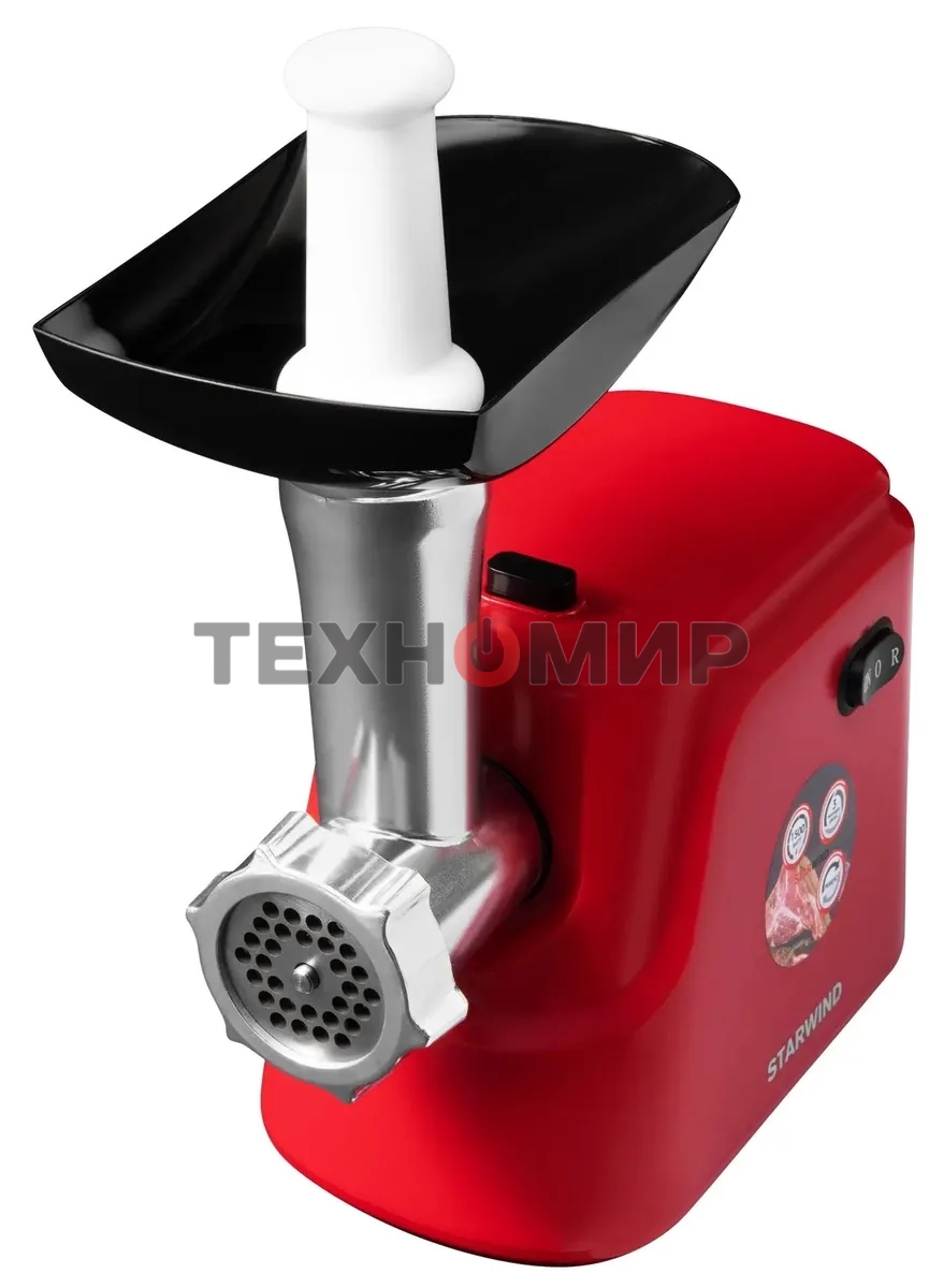 Мясорубка электрическая Starwind SMG3225 красный, 1500 Вт, 2.0 кг/мин, реверс, защита от перегрузки, насадки - 8