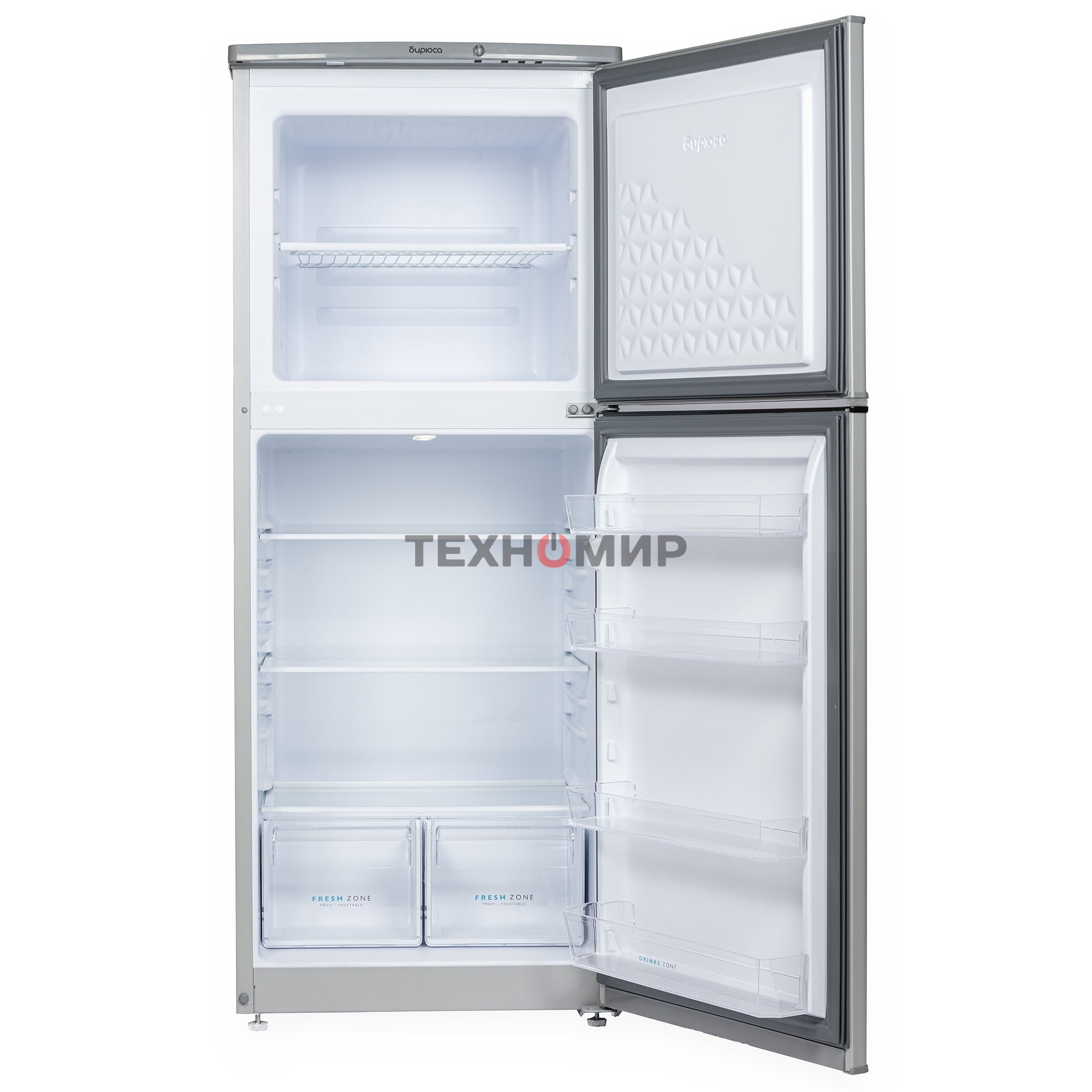 Холодильник Бирюса M553 металлик двухкамерный 160/70л морозилка сверху автоматическое оттаивание