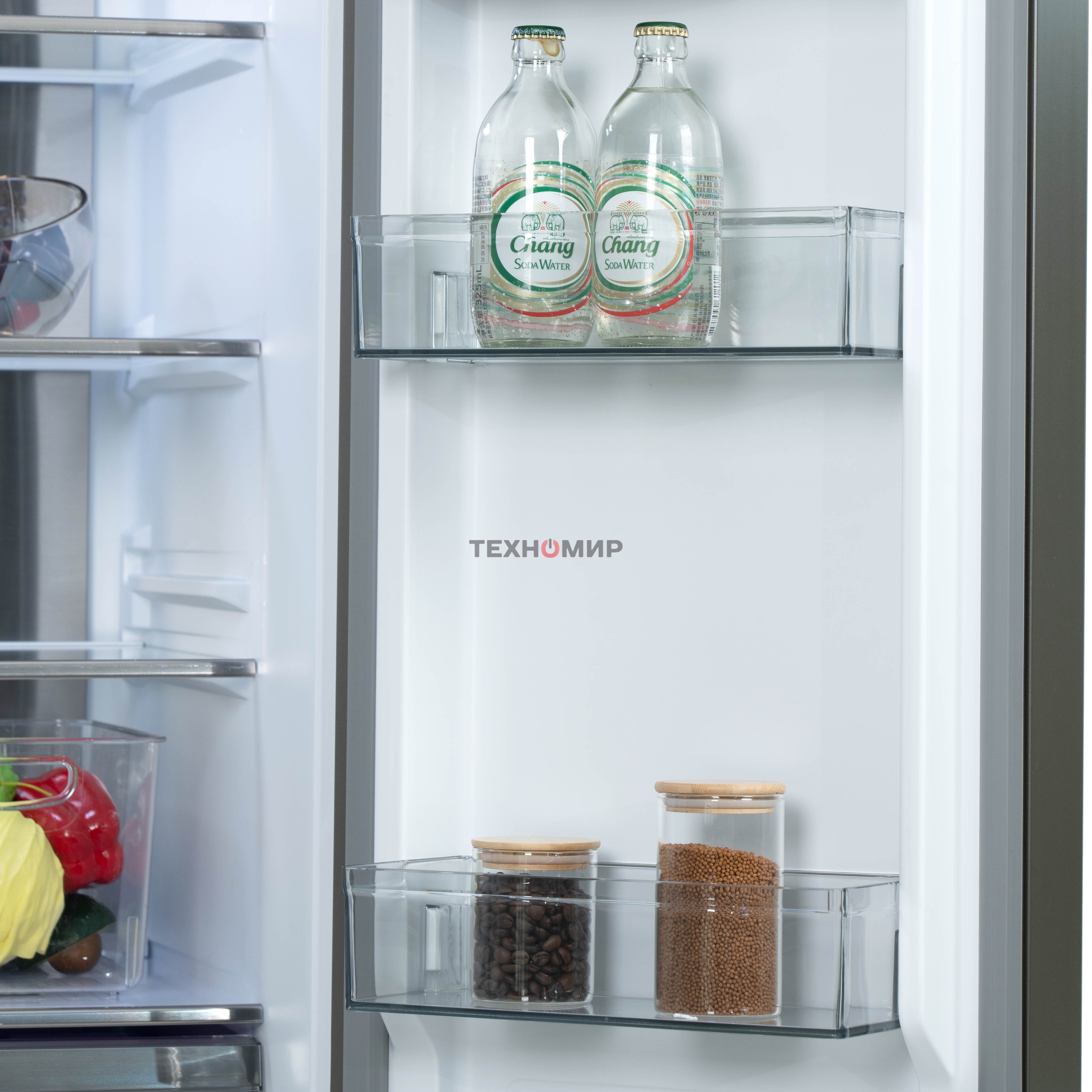 Холодильник Бирюса CD 496 TCG текстурированное серое стекло трехкамерный 334/162л морозилка снизу, NoFrost, Side by Side