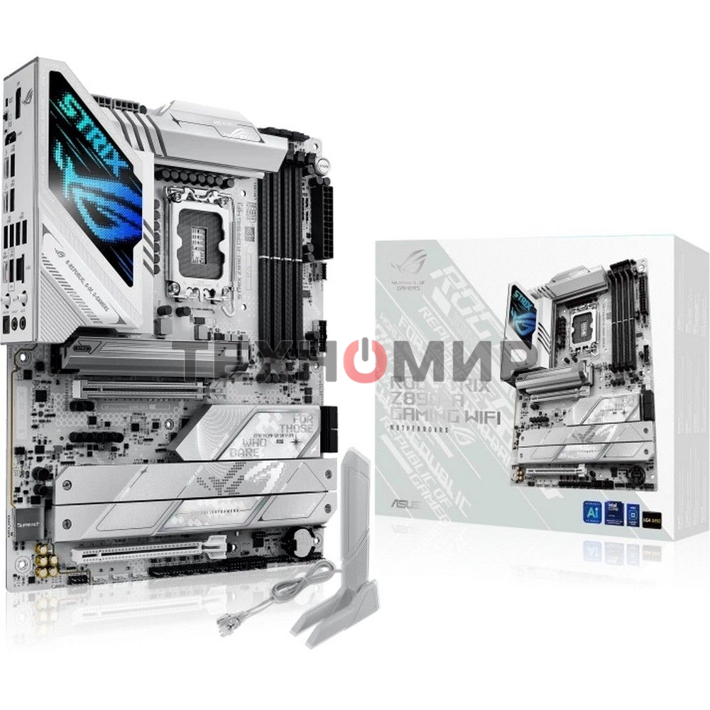 Материнская плата ASUS ROG STRIX Z890-A GAMING WIFI, LGA 1851, Intel Z890, 4xDDR5, 4xSATA, 5xM.2, 1xPCIe 4.0 x16, 1xPCIe 5.0 x16, 1xHDMI, 1xDP, 1x 2.5Gb LAN, 2xUSB-A 3.2 Gen 1, 5xUSB-A 3.2 Gen 2, 1xUSB-C 3.2 Gen 2, 2xThunderbolt 4, 2x3.5 мм, 7.1, ATX