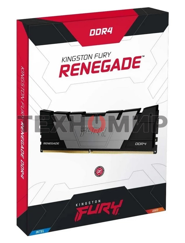 Оперативная память Kingston Fury Renegade, DDR4, 128GB (4x32GB), 3200MHz, CL16, DIMM, радиатор, черный