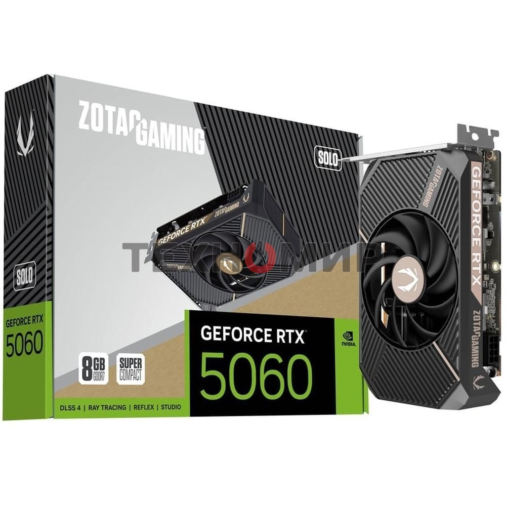 Видеокарта Zotac RTX 5060 SOLO 8Gb GDDR7 128bit 3xDP HDMI 1FAN LITE PACK