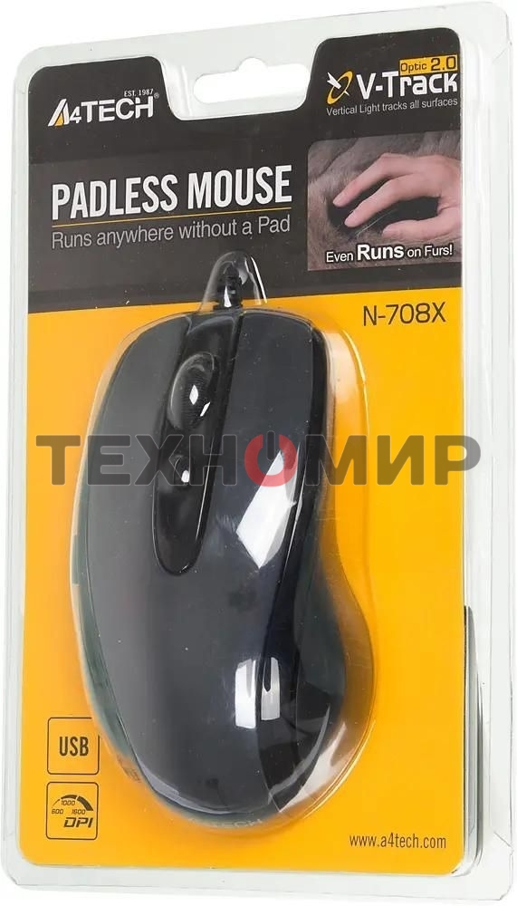 Мышь проводная A4Tech N-708X серый глянец/черный, 1600 dpi, USB, кнопки - 6