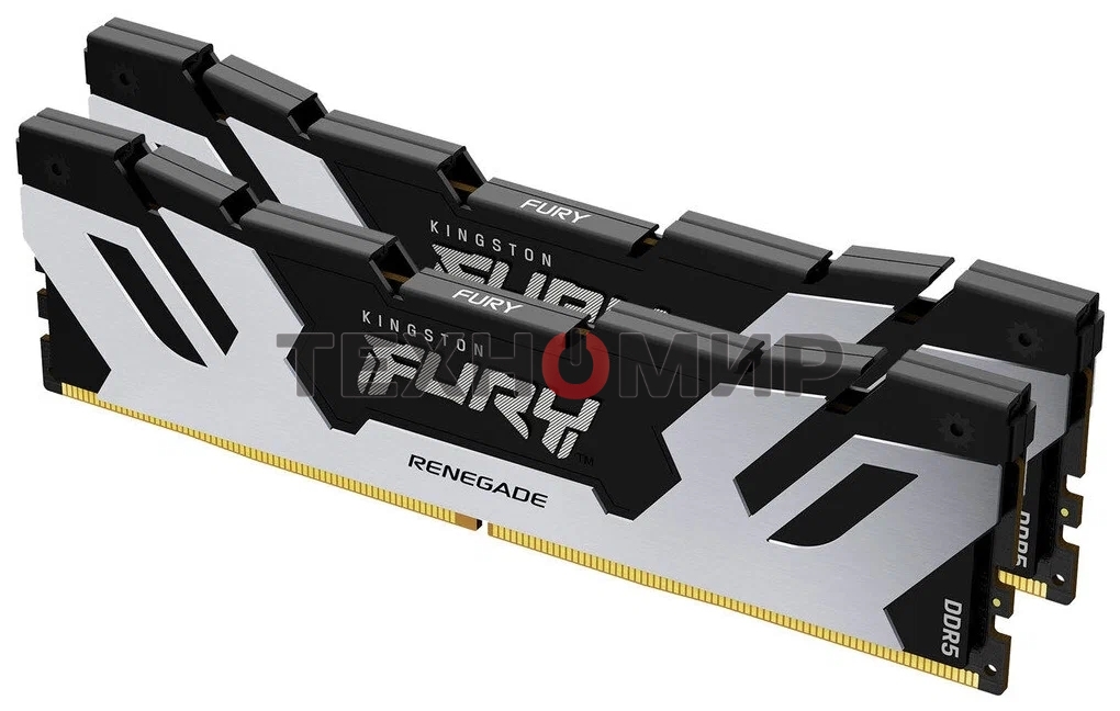 Оперативная память Kingston Fury Renegade, DDR5, 32GB (2x16GB), 6400MHz, CL32, DIMM, с радиатором, серебристый/черный