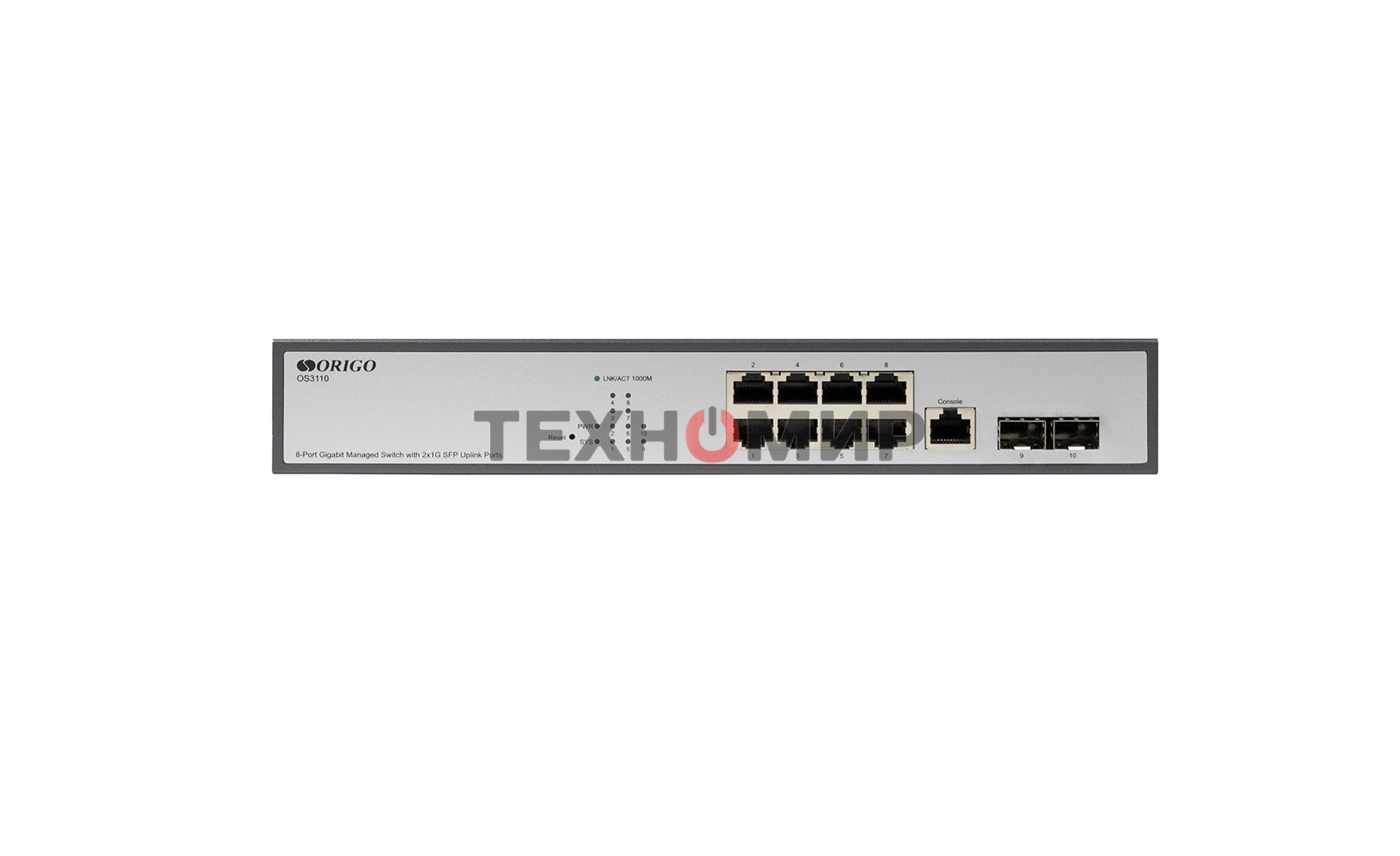 Коммутатор Managed L2 Switch 8x1000Base-T, 2x1000Base-X SFP, RJ45 Console, 19