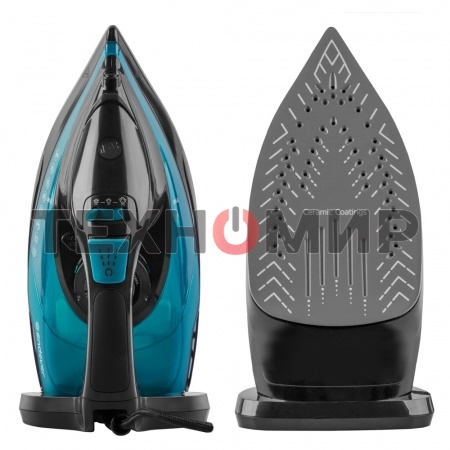 Утюг электрический Endever Delta-227 черный/лазурно-синий, 2400 Вт, подача пара 50 г/мин, паровой удар 150 г/мин, 10 шт/уп