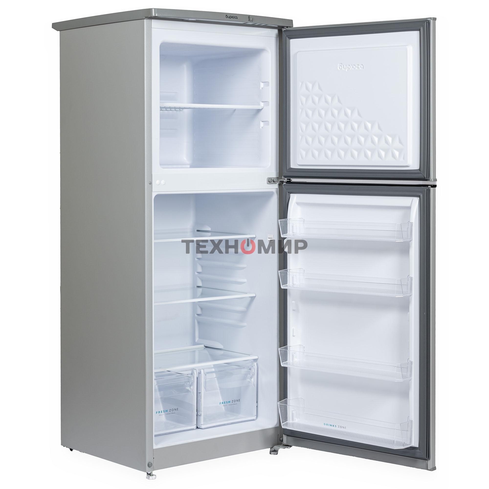 Холодильник Бирюса M553 металлик двухкамерный 160/70л морозилка сверху автоматическое оттаивание