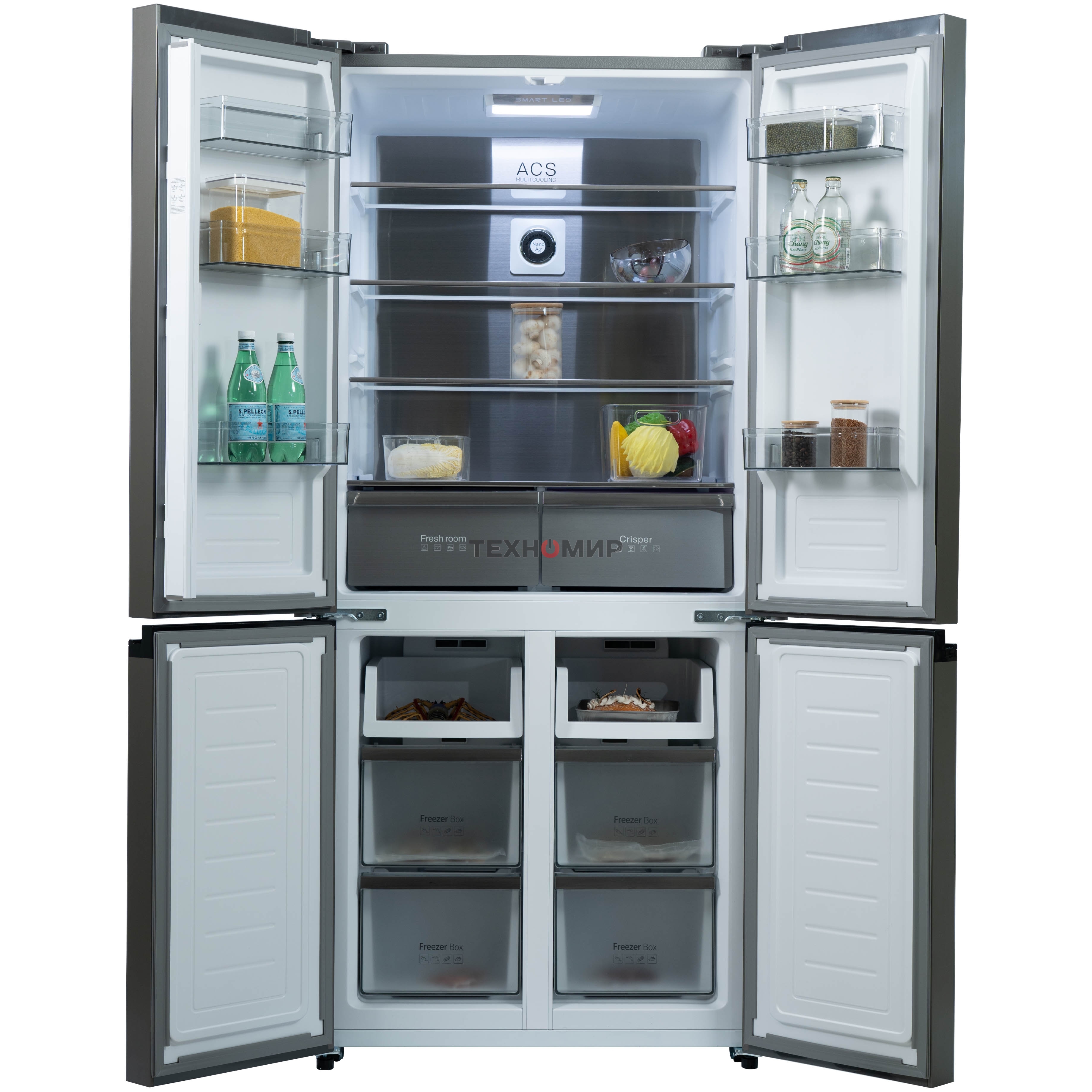 Холодильник Бирюса CD 496 TCG текстурированное серое стекло трехкамерный 334/162л морозилка снизу, NoFrost, Side by Side