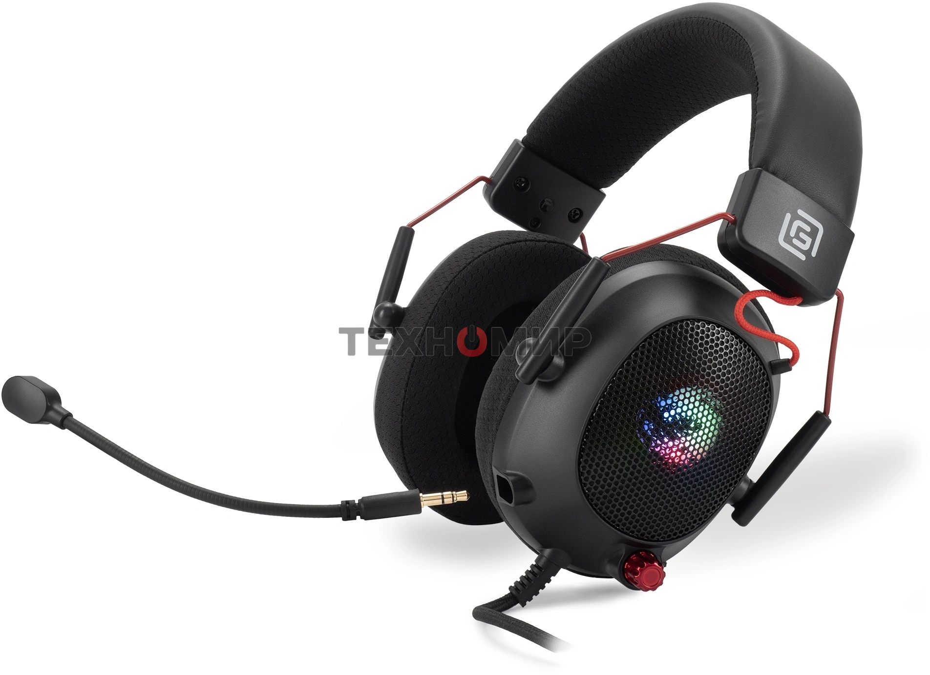 Наушники с микрофоном Оклик HS-L305G черный/красный 2м мониторные оголовье (2060511)