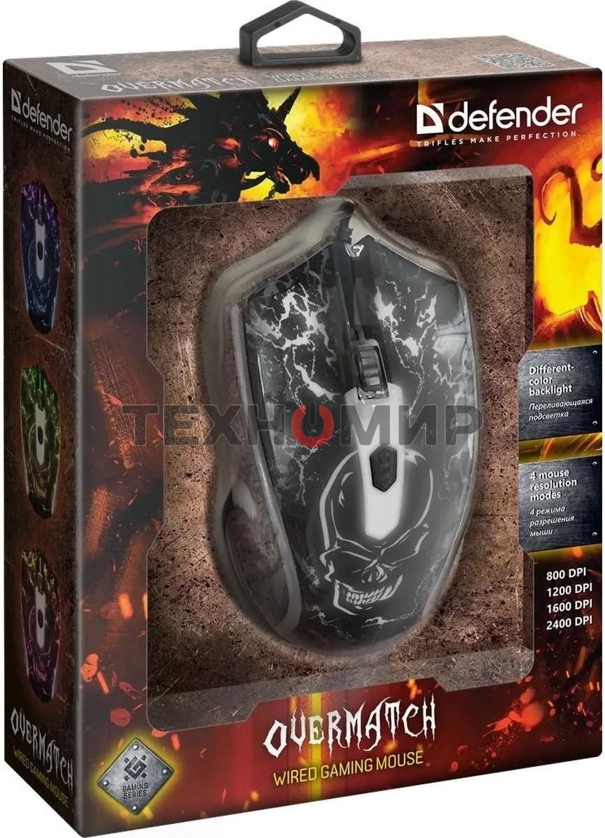 Мышь проводная Defender Overmatch GM-069 черный, 2400 dpi, USB, кнопки - 4