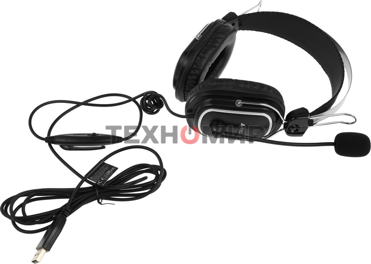 Гарнитура проводная с микрофоном A4Tech HU-50 черный 2м накладные USB оголовье