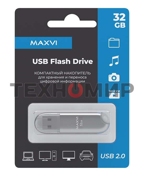 Флешка USB Maxvi P1 32GB silver (FD32GBUSB20C10P1)