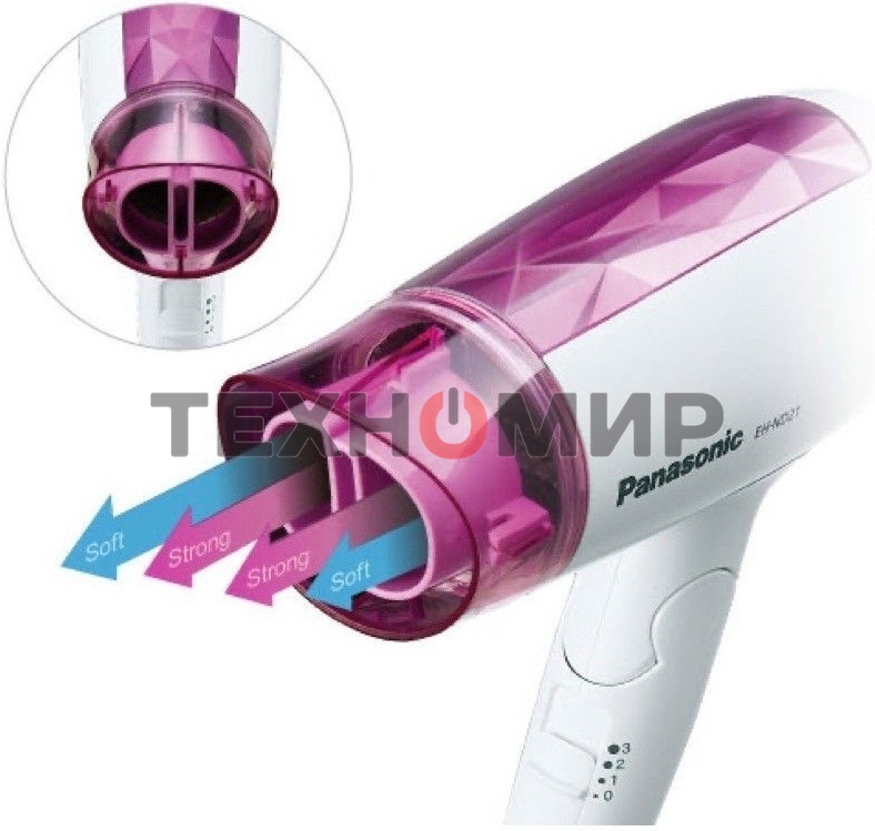 Фен Panasonic EH-ND21-P615 белый/розовый, 1200 Вт, компактный
