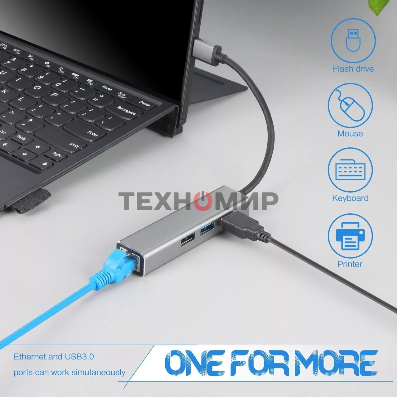 USB-концентратор USB 3.1 Type-Cm --> RJ-45+3port USB3.0(f) Aluminum Shell VCOM DH311A