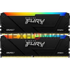 Оперативная память Kingston Fury Beast, DDR4, 64Gb (2x32Gb), 3600MHz, CL18, DIMM, с радиаторами, RGB, черный
