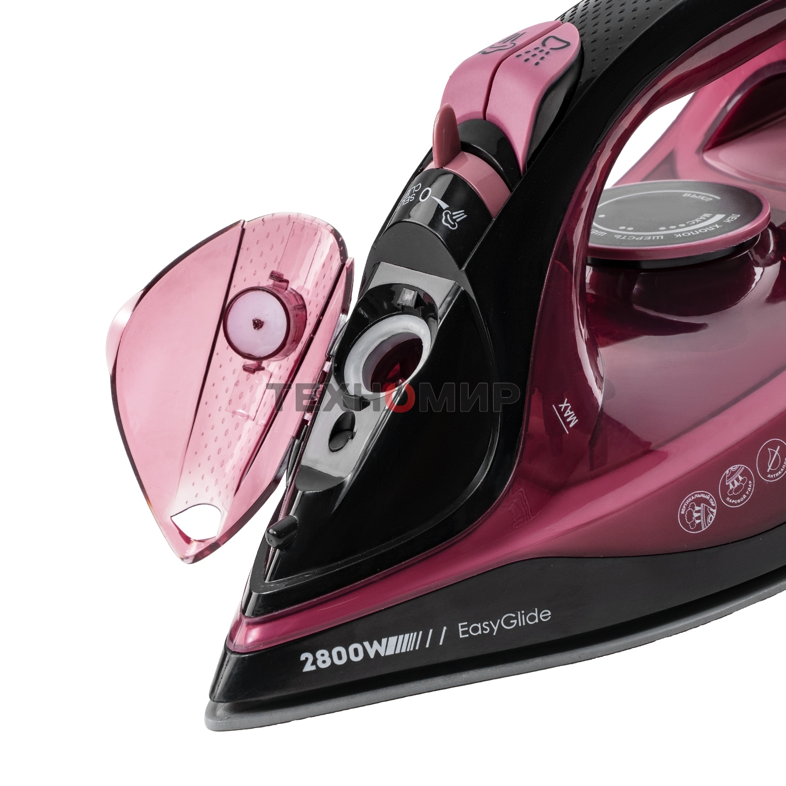 Утюг Galaxy Line GL 6132, розовый с черным, паровой, 2800 Вт, керамическое покрытие EasyGlide, функции: самоочистка, антикапля, антинакипь, указатель максимального уровня воды, индикатор нагрева, вертикальное отпаривание, паровой удар, регулировка подачи 