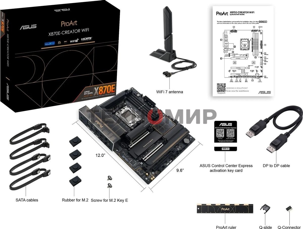 Материнская плата ASUS PROART X870E-CREATOR WIFI, AM5, AMD X870E, 4xDDR5, 4xSATA, 4xM.2, 2xPCIe 5.0 x16, 1xPCIe 4.0 x4, 2xUSB-C 40Gbps, 1xUSB-C 20Gbps, 7xUSB-A 10Gbps, 1xUSB-A 2.0, 1xDP (v1.4), 1xHDMI (v2.1), 1x10Gb LAN, 1x2.5Gb LAN, Wi-Fi 7, Bluetooth 5.