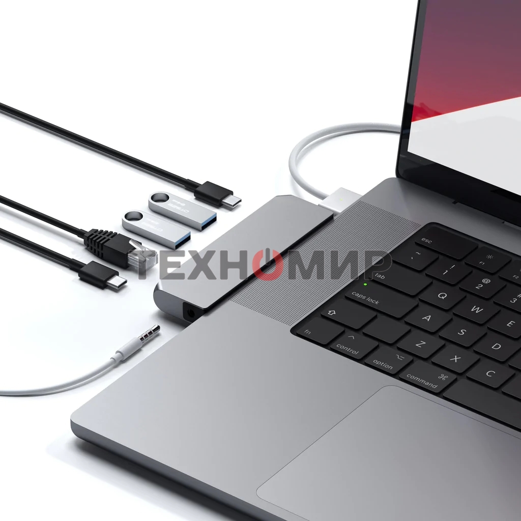 USB-концентратор Satechi Pro Hub Mini (2xUSB 3.0, USB Type-C, USB Type-C 4, RJ-45, Mini jack), Серый космос ST-UCPHMIM