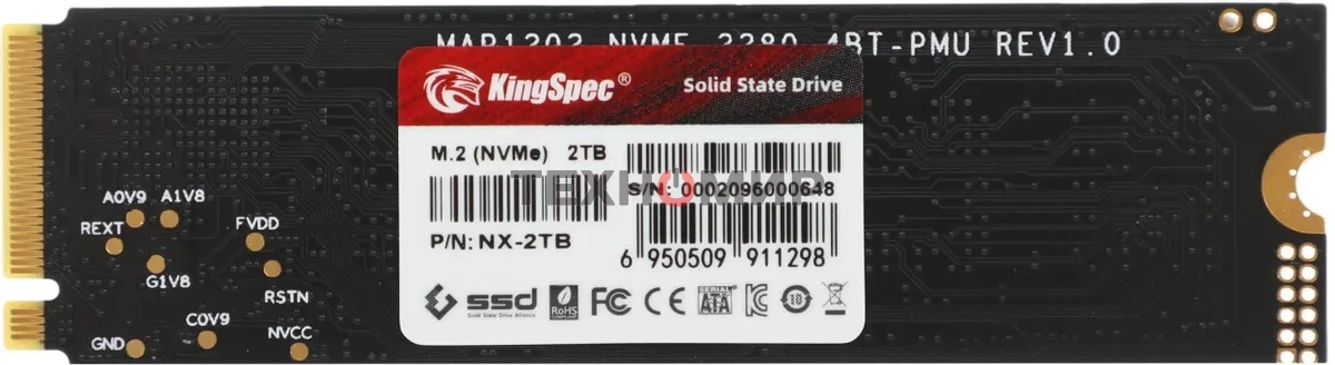 Накопитель SSD KingSpec NX-2Tb, 2000Gb, PCIe 3.0 x4, M.2 2280, NVMe, R/W 3400/3100