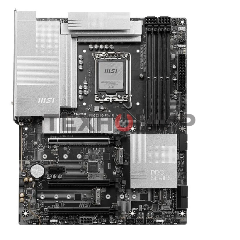 Материнская плата MSI PRO Z890-P WIFI, LGA 1851, Intel Z890, 4xDDR5, 4xSATA, 4xM.2, 1xPCIe 5.0 x16, 2xPCIe 4.0 x4, 1xPCIe 3.0 x1, 1xHDMI, 1xDP, 1xUSB-C Thunderbolt 4, 1xUSB-C 3.2 Gen 2, 1x 5Gb LAN, 2xUSB-A 3.2 Gen 1, 1xUSB-A 3.2 Gen 2, 4xUSB-A 2.0, 3x3.5 