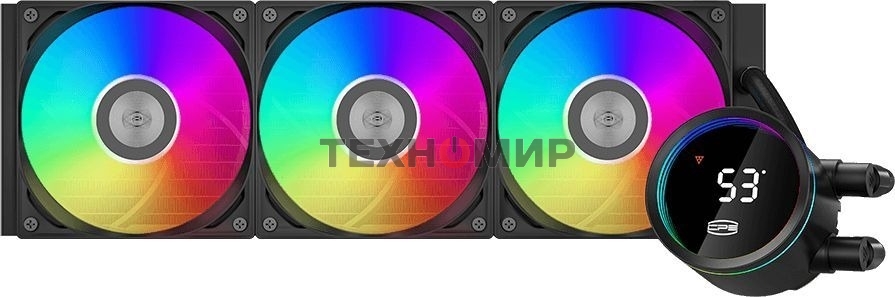 Система охлаждения PCCooler DA360 Pro ARGb Digital BK (300W, 360мм, LED temp., Black, ARGb/Fans: 3x120мм, 75.8CFM, 33.7dBA, 2200RPM/Pump height 57мм, 28dBA, 3000RPM, Rad thickness 27мм/S: 1851, 1700, 1200, 20XX, 115X, AM5, AM4)