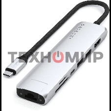 Док-станция (USB-хаб) Satechi ST-P7SS 7-in-1 USB-C Slim Multiport Adapter with Ethernet (Type-C,HDMI, 2xType-A, SD,microSD, RJ-45), до 80 Вт серебристый