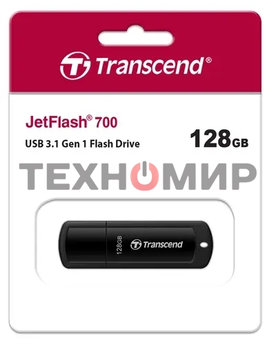 Флешка USB Transcend JetFlash 700 (TS128GJF700), 128Gb, USB 3.0, R/W 70/30, черный