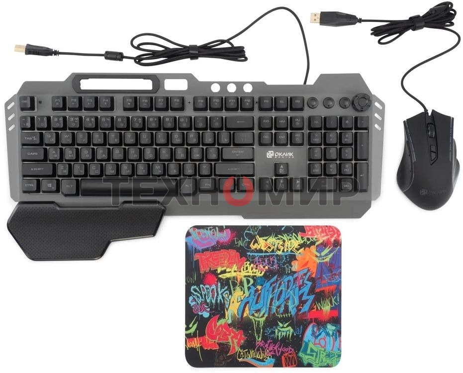 Комплект клавиатура + мышь Оклик GMNG 700GMK клав:черный мышь:черный USB Multimedia LED