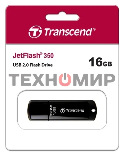 Флешка USB Transcend JetFlash 350 (TS16GJF350), 16Gb, USB 2.0, R/W 15/7, черный