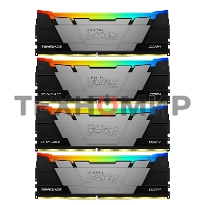Оперативная память Kingston Fury Renegade, DDR4, 128Gb (4x32Gb), 3600MHz, CL18, DIMM, радиатор, RGB, черный/серебристый