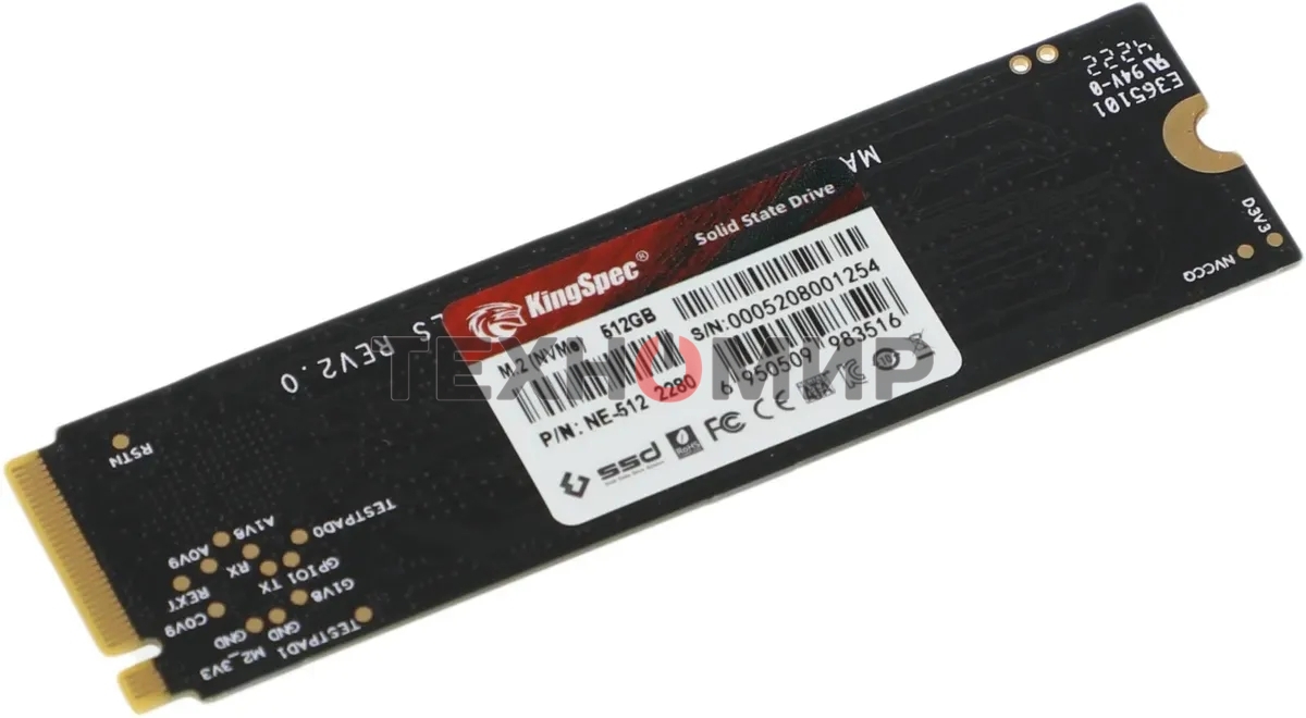 Накопитель SSD KingSpec NE-512, 512Gb, M.2 2280, PCIe 3.0 x4, NVMe, R/W 2400/1700