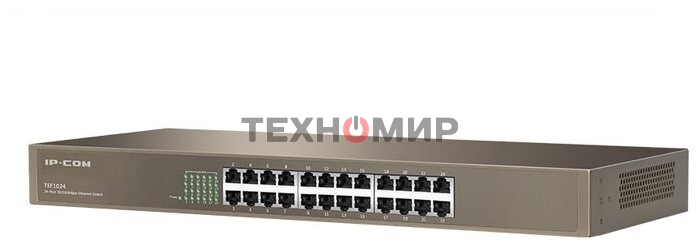 Коммутатор неуправляемый IP-COM F1024 24 порта, 24x100 Мбит/с, установка в стойку, металлический корпус