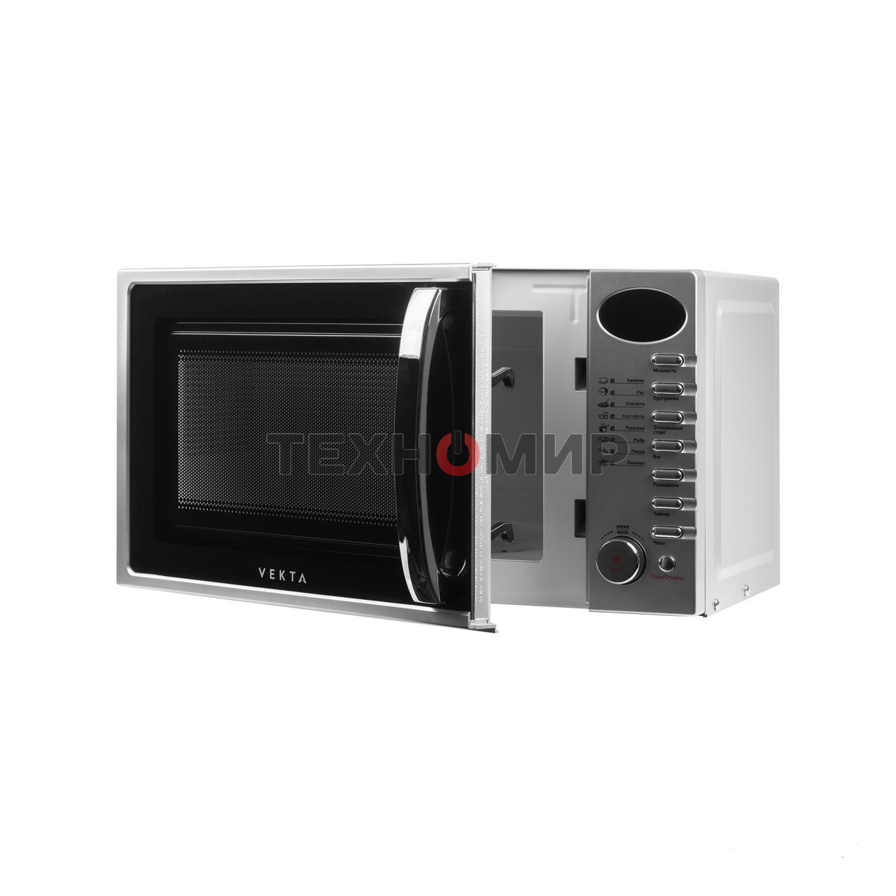 Микроволновая печь Vekta TS720ATS серебристый/черный, 20 л, 700 Вт, переключатели - кнопки, поворотный механизм