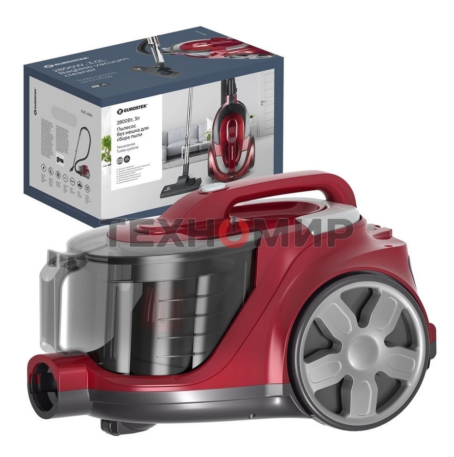 Пылесос Eurostek EVC-4514 красный, 500/2800 Вт, уборка сухая, пылесборник контейнер 3 л