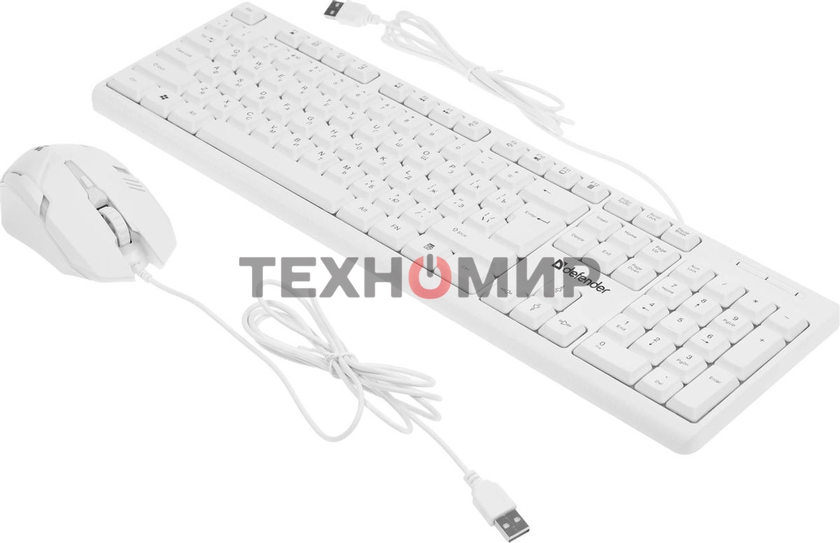 Комплект клавиатура+мышь Defender Motion C-977 проводной, USB, 1600 DPI, белый